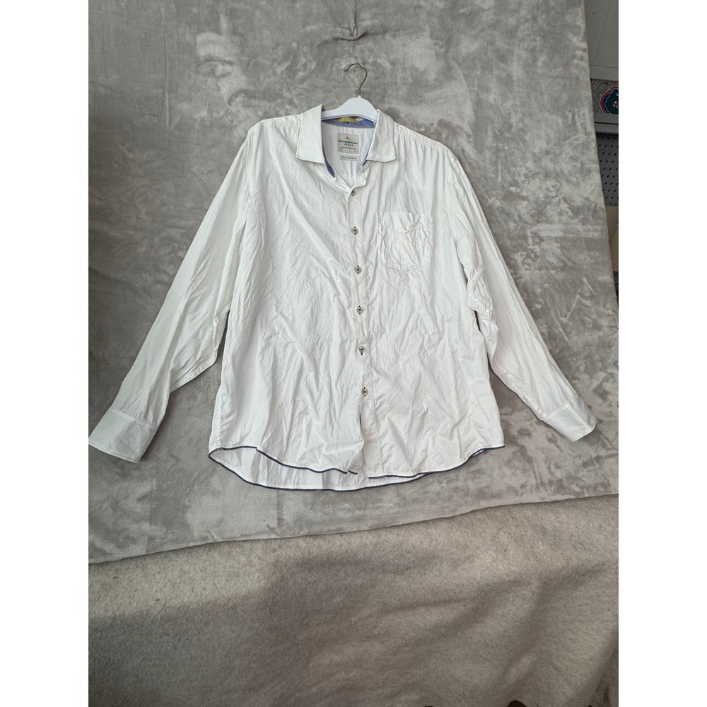 Tommy Bahama Jeans Mens XL White Tencel Cotton Button Down Shirt Modern Fit